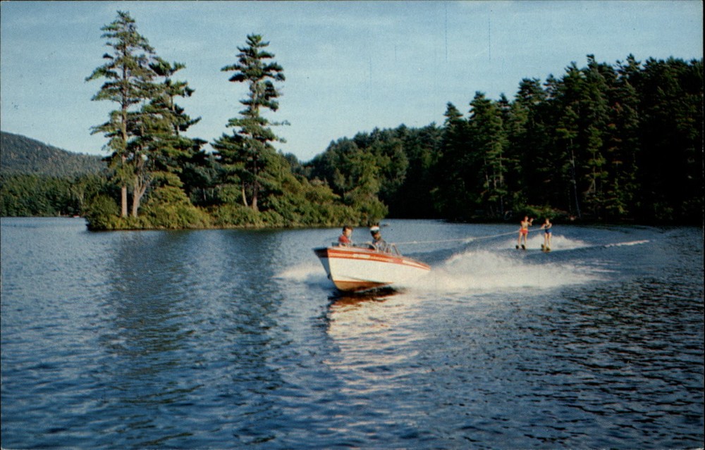 Lake Luzerne New York Adirondacks water skiing vintage postcard b636