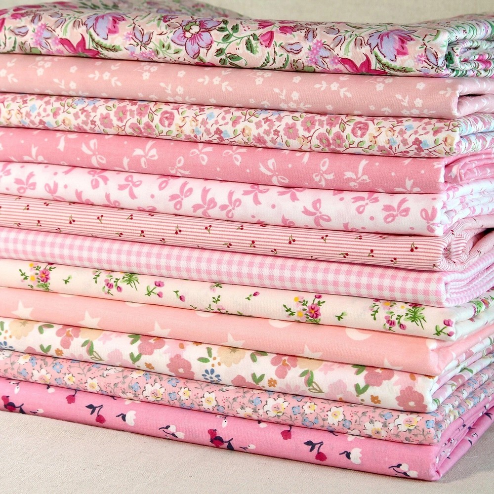 12 Sewing Crafts Floral Pink Cotton Quilting Fabric Squares Bundle Patchwok