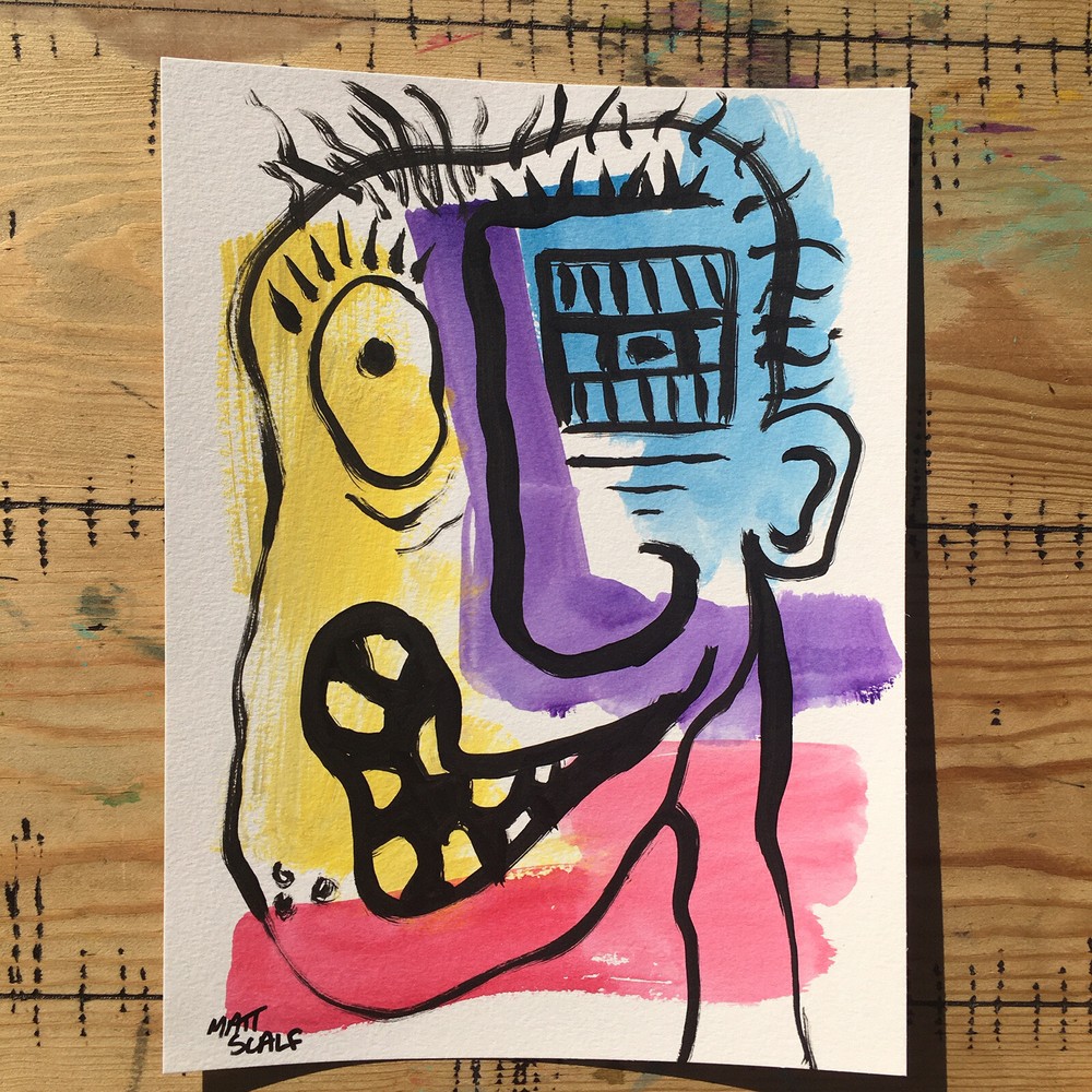 Matt Scalf Face Graffiti Abstract Collectible Street Art ORIGINAL PAINTING 9x12-image