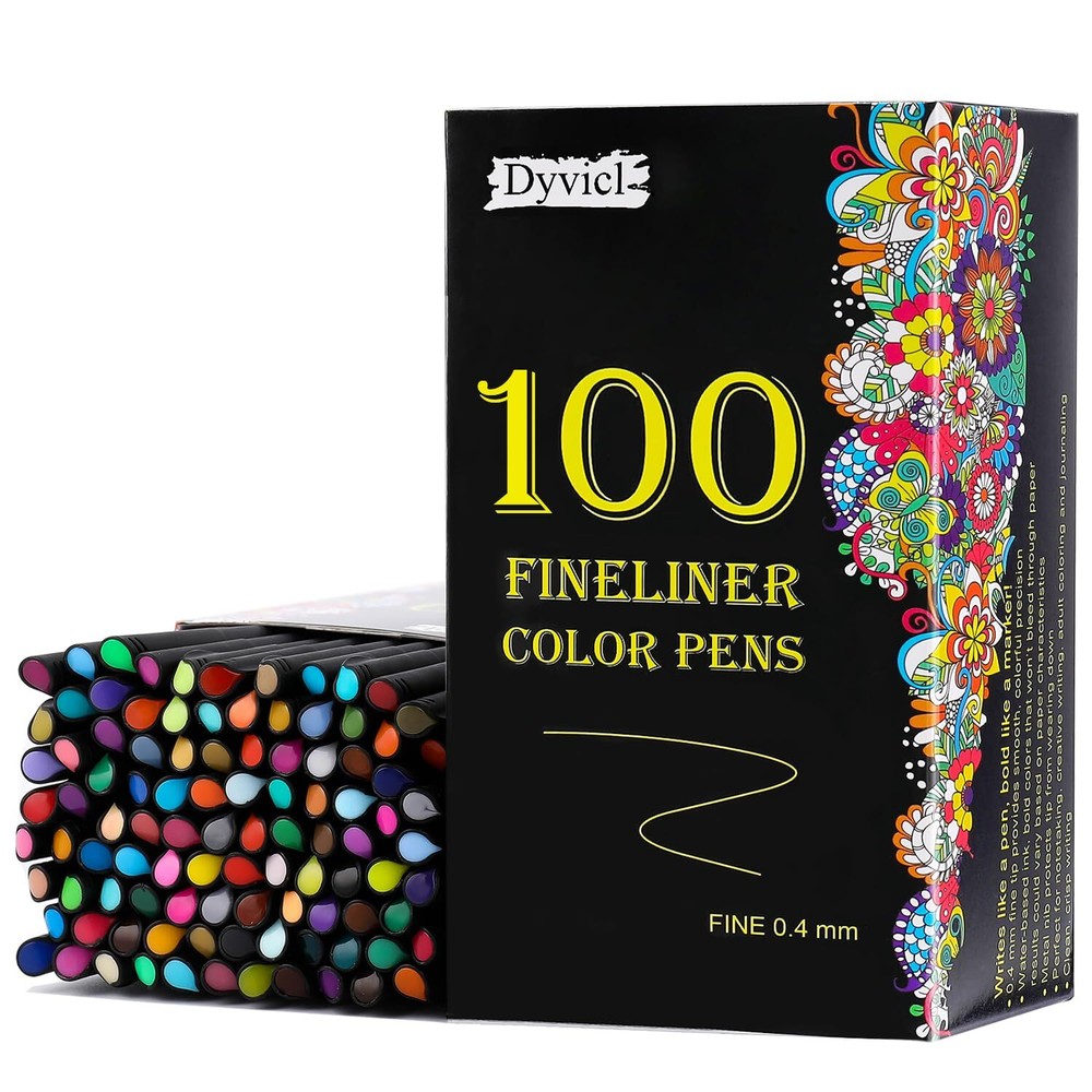 Dyvicl Fineliner Pens Fine Point Pens, 100 Colors 0.4mm Fineliner Color Pen S...