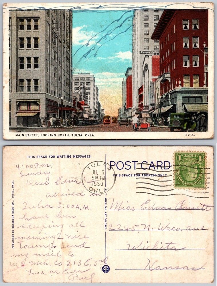 Main Street Looking North Tulsa OK Postcard
