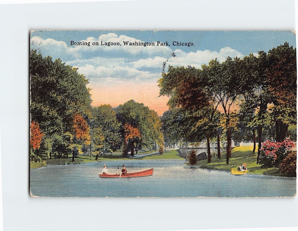 Postcard Boating on Lagoon Washington Park Chicago Illinois USA