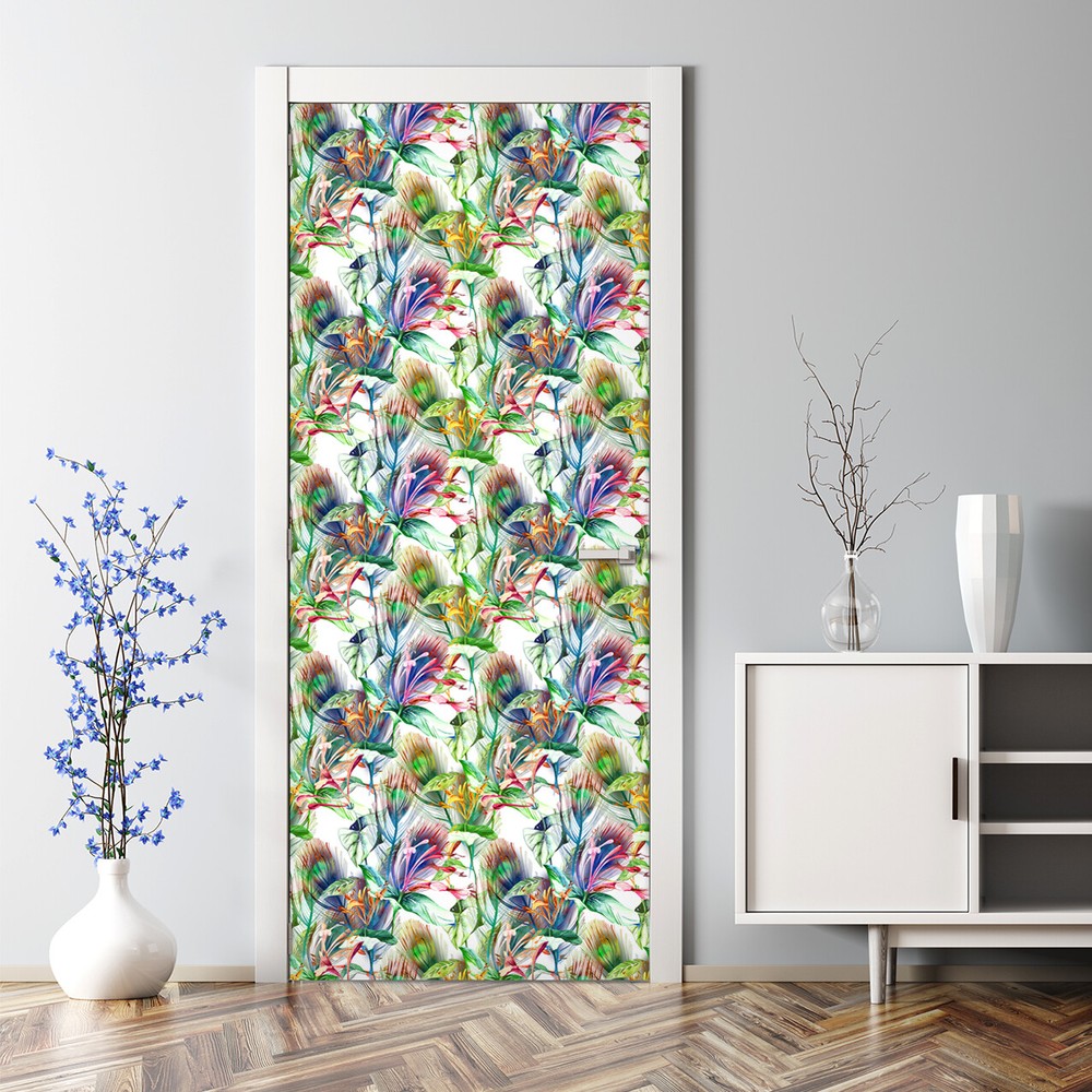 Colorful Watercolor Bubble-Free Self-Adhesive Botanical Door Sticker