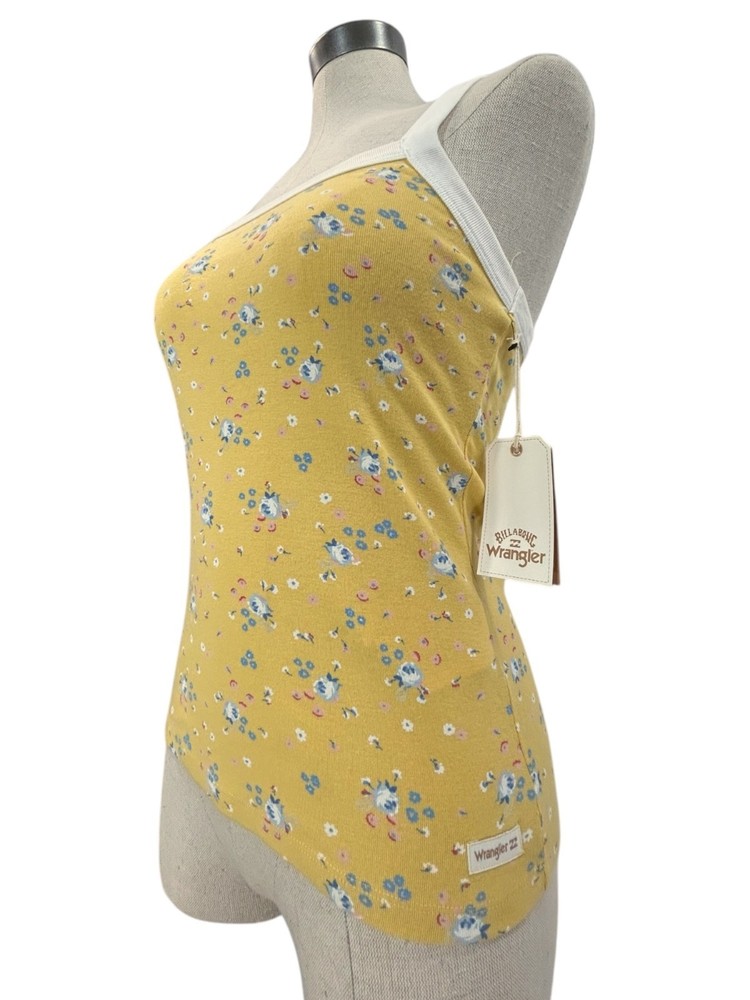 BILLABONG WRANGLER The Ringer Tank Top Sz M Yellow Floral Printed Organic Cotton