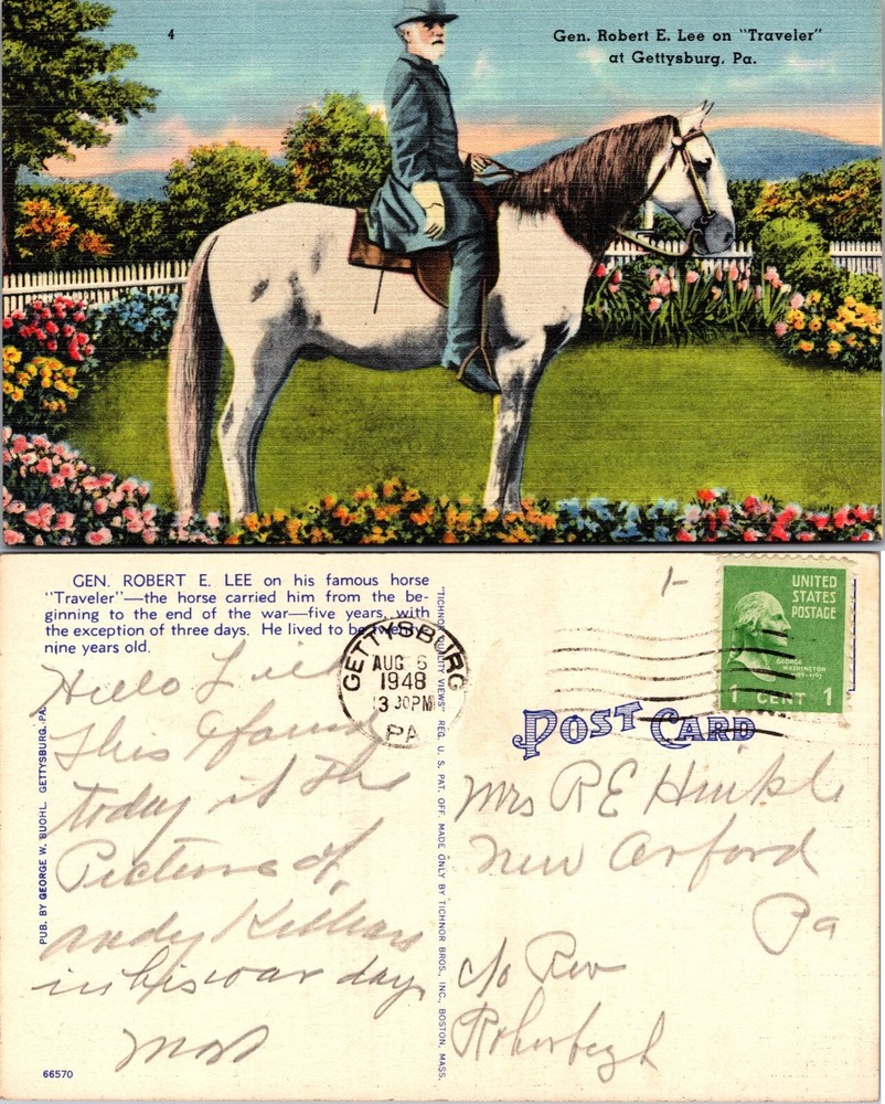 Gen Robert E Lee on Traveler Gettysburg Pennsylvania PA Postcard
