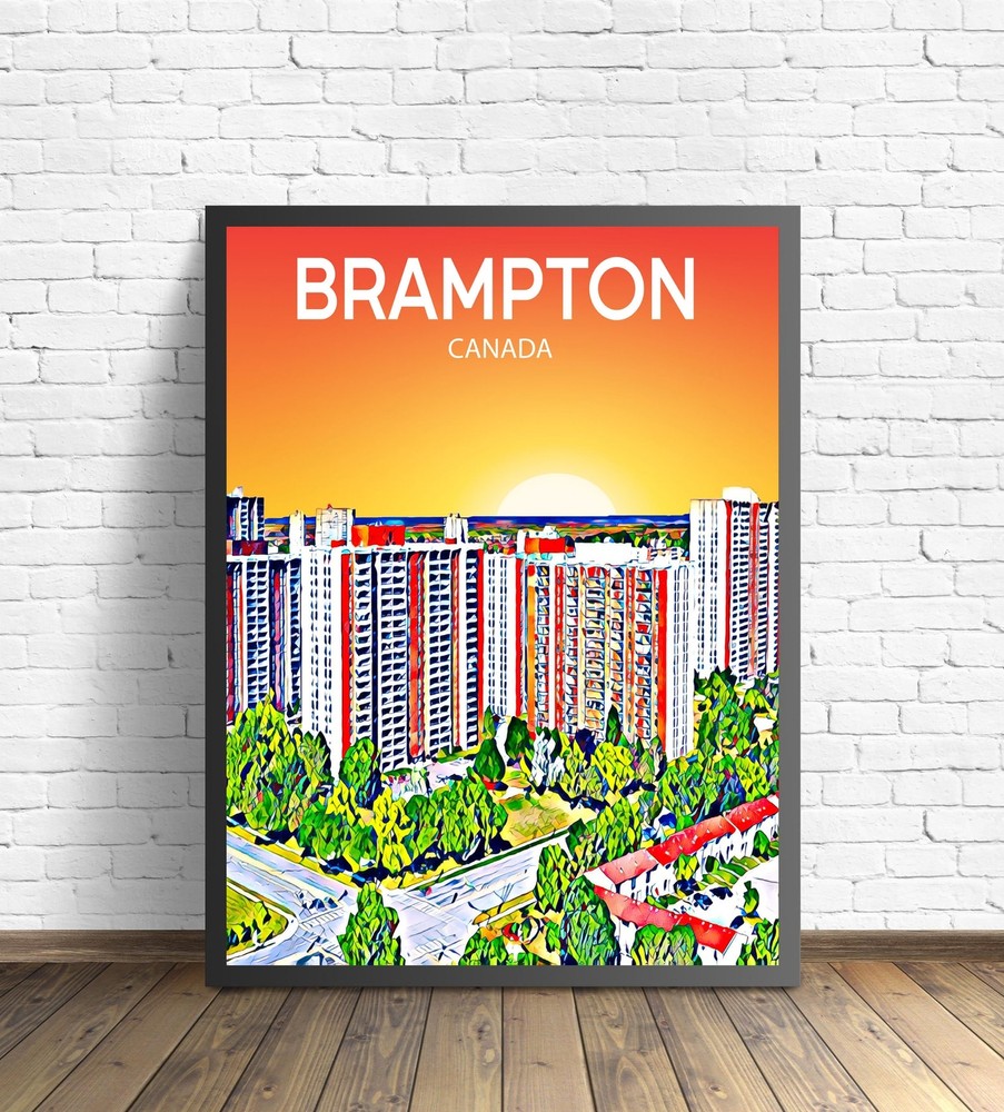 Brampton Canada Art Poster Sunset Night Poster Art Print Brampton City Framed