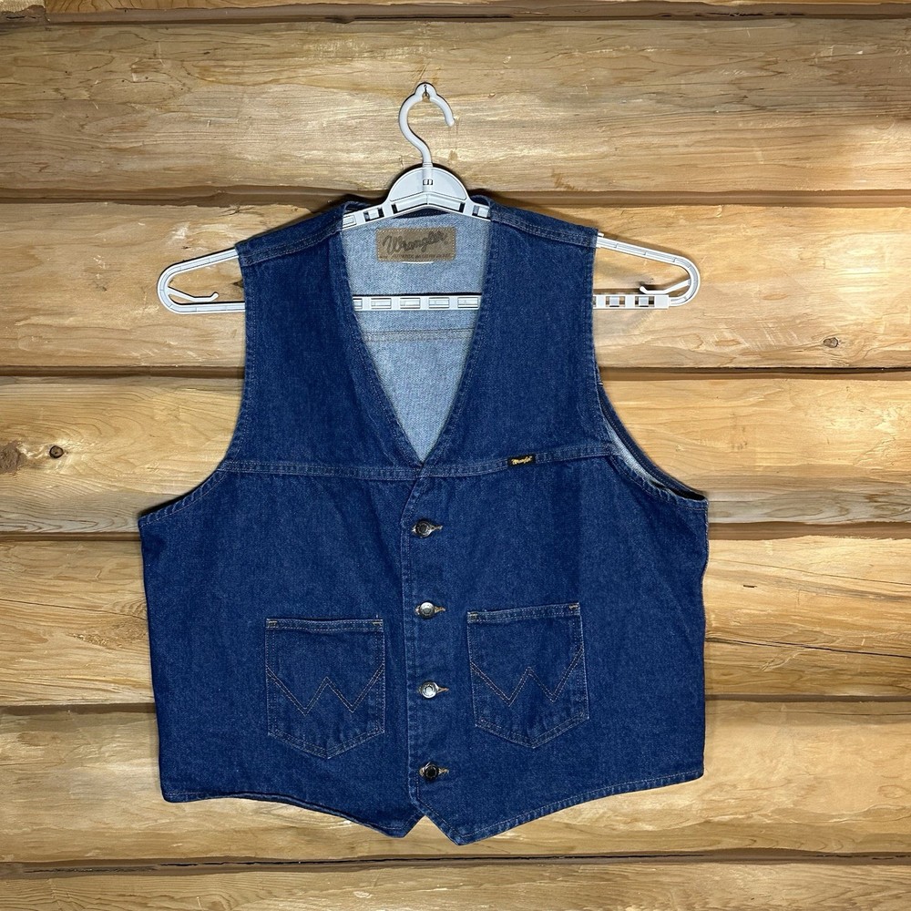 Vintage Wrangler Denim Vest Mens Size Large Western Cowboy Jean Rodeo Ranch
