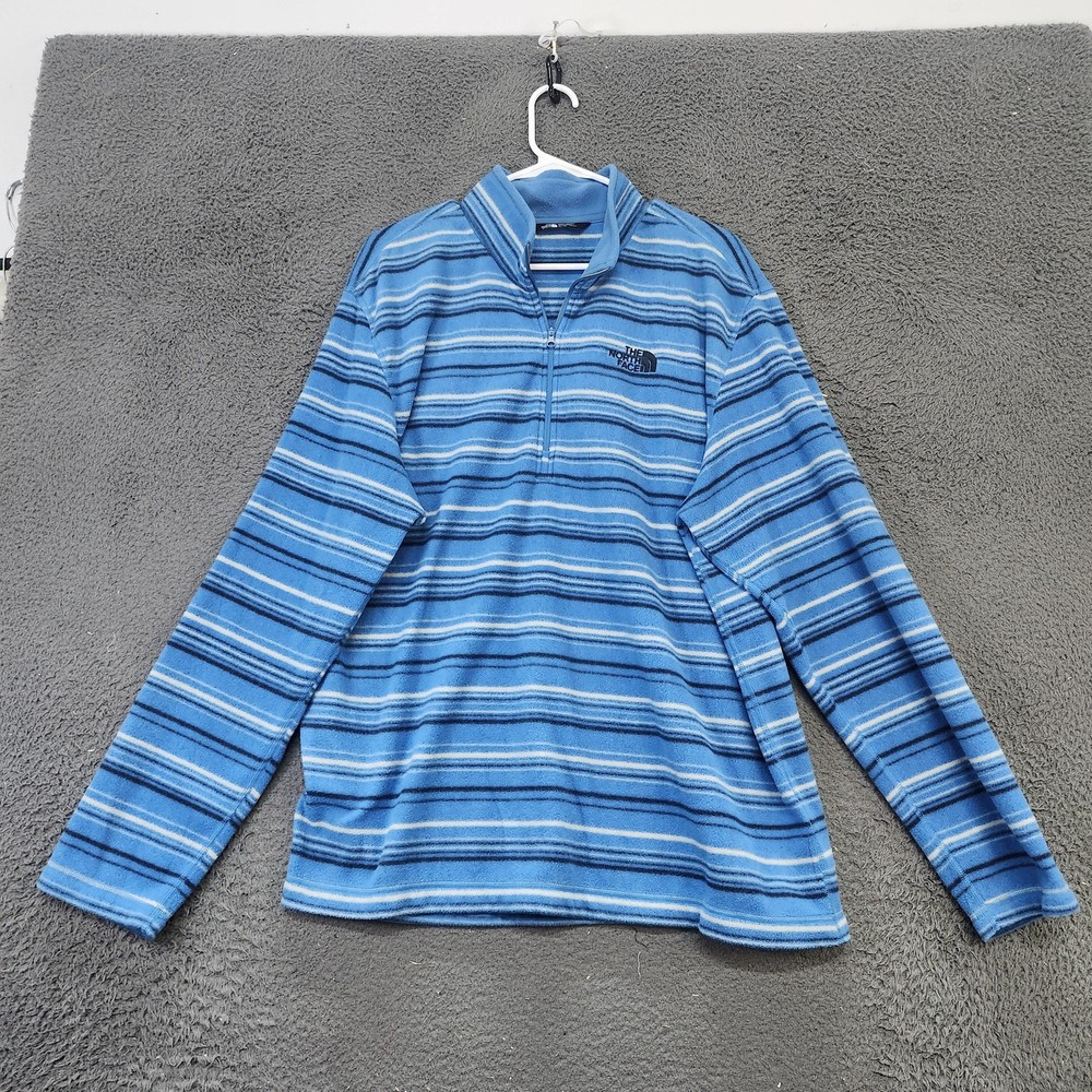 The North Face Pullover Mens XL Blue Striped Fleece 1/4 Zip Long Sleeve Hiking