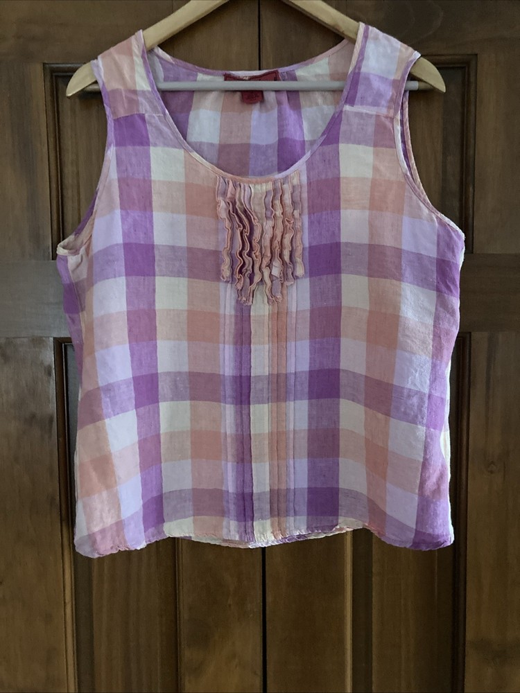 Sunset Rd Womens Sz Medium 100% Linen Multi Color Sleeveless Blouse top