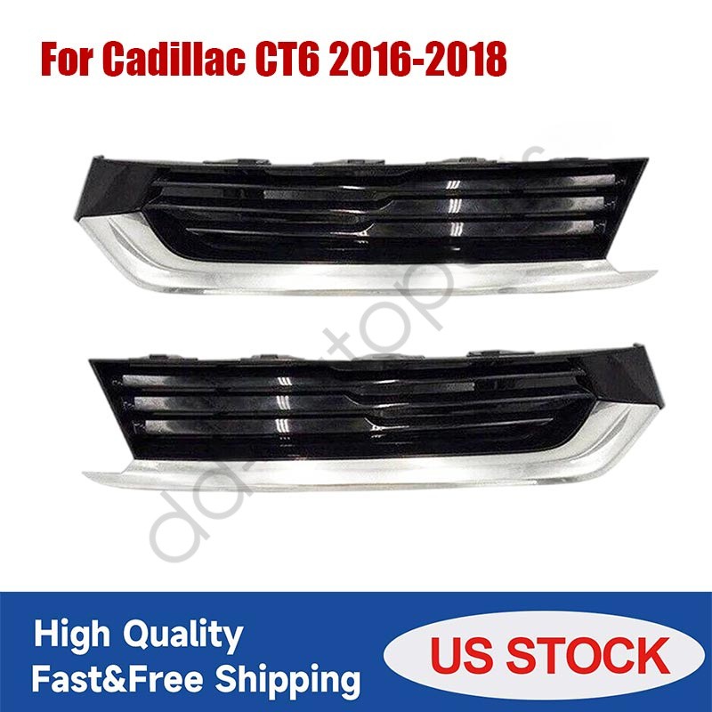NEW For 16-18 Cadillac CT6 Pair Front Lower Bumper Grille Fog Light Cover US