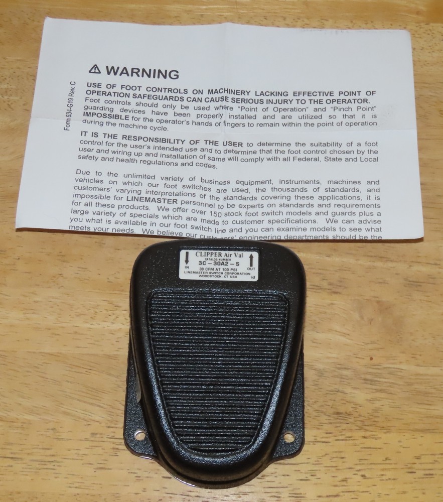 LineMaster Clipper Air Val 3C-30A2-S Pneumatic Foot Switch 100PSI