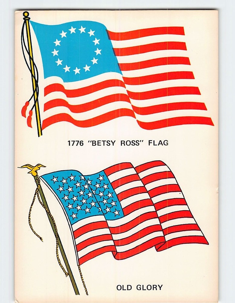 Postcard 1776 Betsy Ross Flag and Old Glory