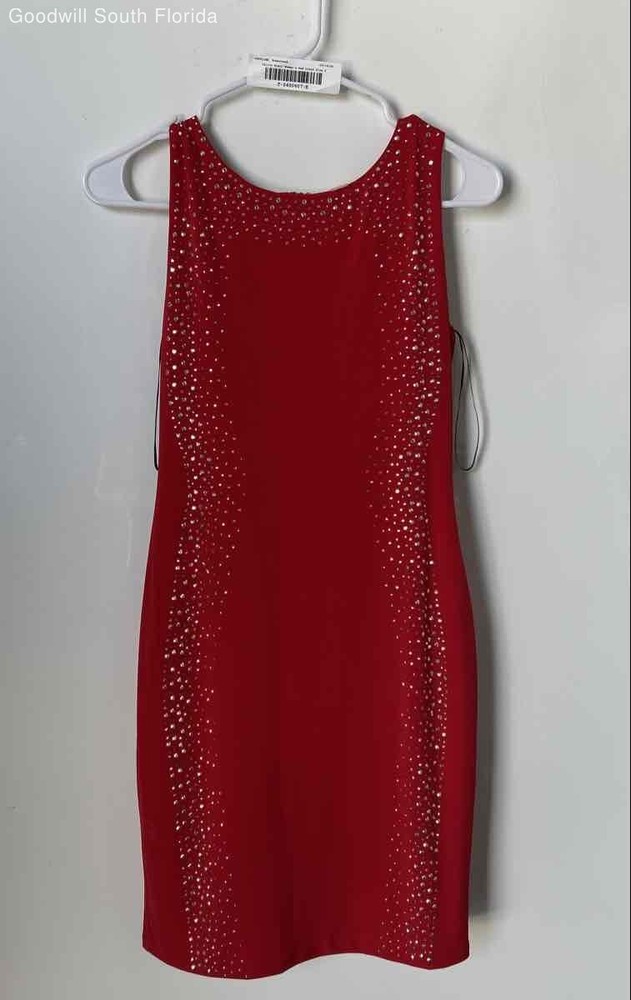Calvin Klein Womens Red Beaded Sleeveless Stretch Back Zip Sheath Dress Size 4P