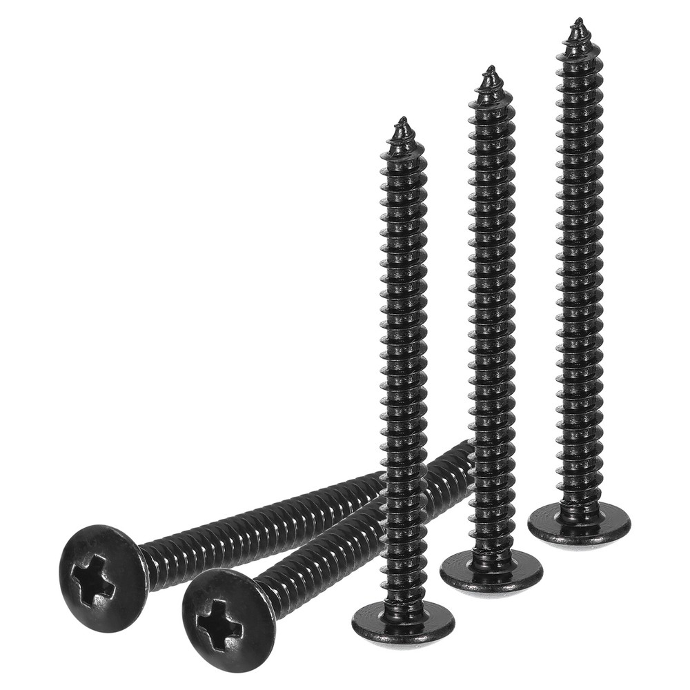 50Pcs #8x2 Sheet Steel Phillips Truss Head Self Tapping Tip Wood Screws Black