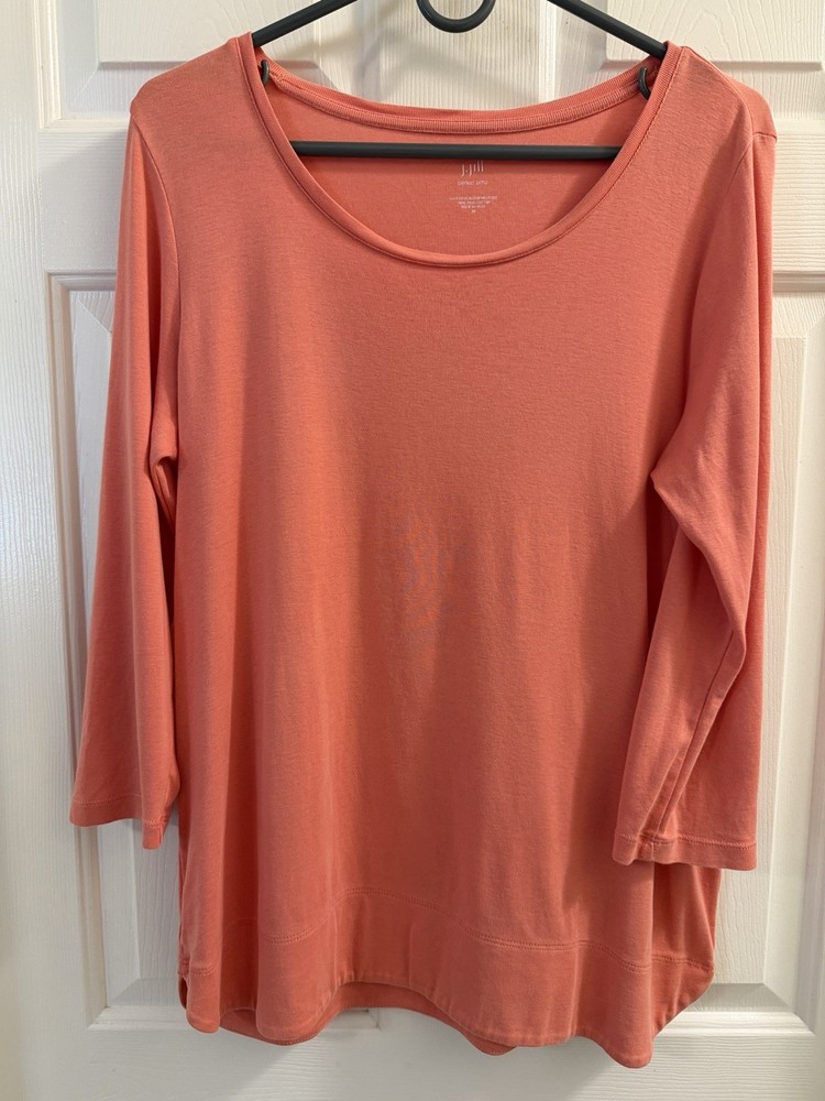 J. Jill Women’s M Orange Solid Scoop Neck 3/4 Sleeve Pima Cotton Knit Top