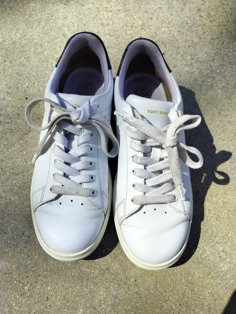 Tory Burch Women's Howell Court Sneakers Titanium White/Black, Size 7.