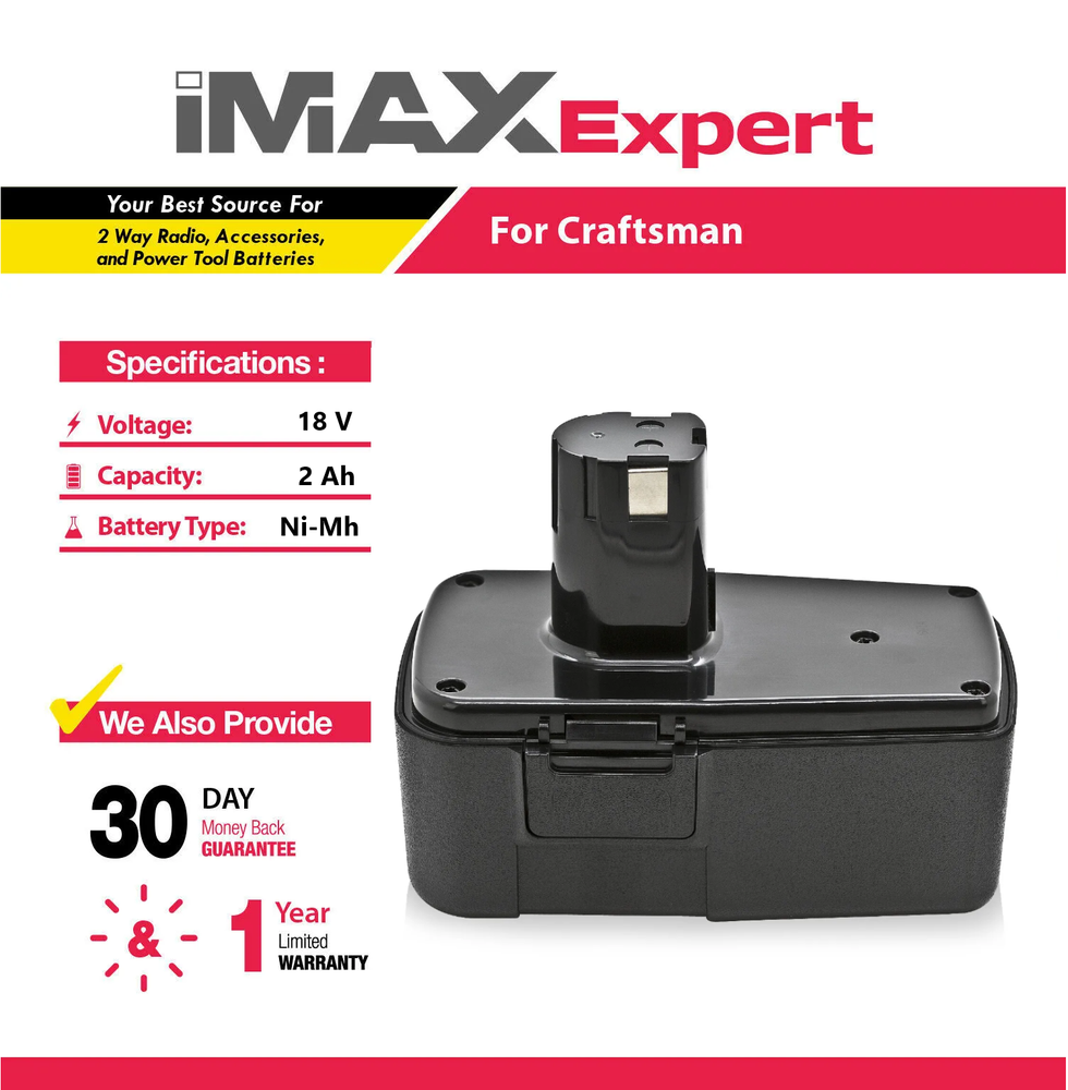 18V 2Ah NiMh Battery for Craftsman 11098, 11103, 223310, 9-11103, 9111098