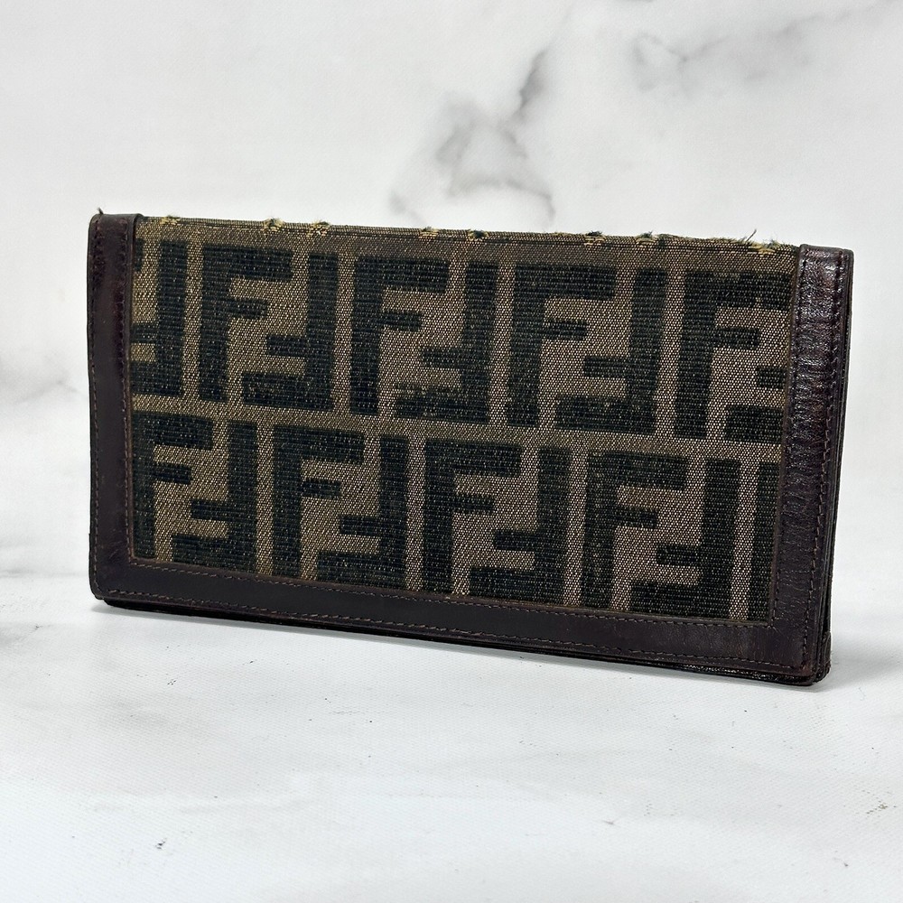 FENDI Zucca Bifold Wallet Canvas Leather Authentic