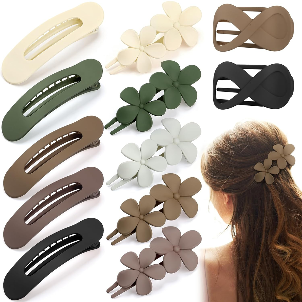 12 Pcs French Flat Claw Clips for Women - 3 Sizes, No-Slip Hair Clips