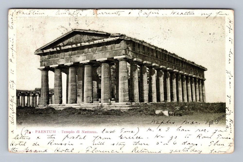 Italy- Paestum Temple Of Neptune Standard Postal Old Card View Vintage Postcard