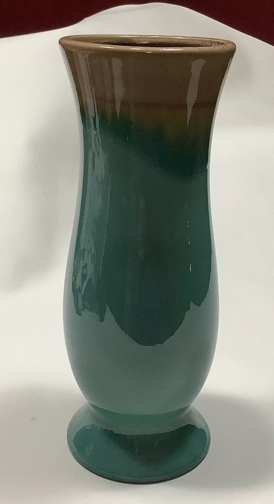 ceramic vase, vintage, with a band of tan drip around open end, no brand