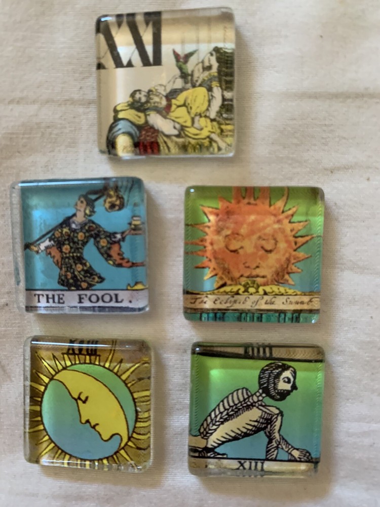 Antique Vintage Tarot Tile Magnets Handmade Set of 5  