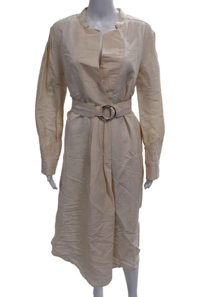 Rachel Comey Womens Wrap Midi Long Sleeve Viscose Dress Beige Buckle Size 4Free Shipping in US $100+ Orders | $6.95 Orders Below