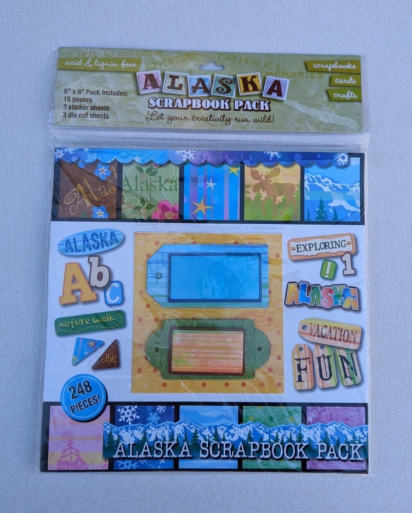Alaska Scrapbook Kit Alaskan Acid Free Scrapbook Paper & Stickers *248 Pieces-image