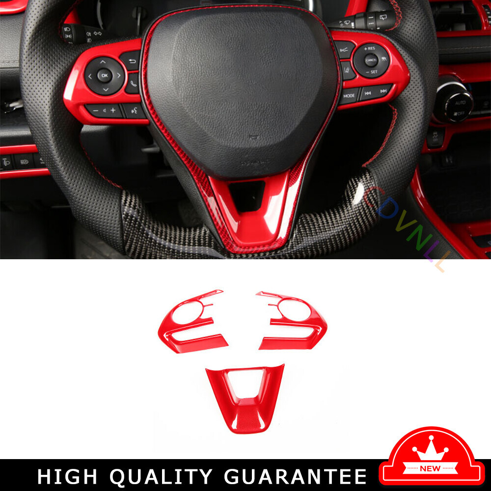 Steering Wheel Button Cover Trim 3PCS Fit For Toyota RAV4 2019-2022 Bright Red
