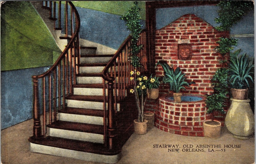 New Orleans LA-Louisiana, Stairway Old Absinthe House, Vintage Postcard-image