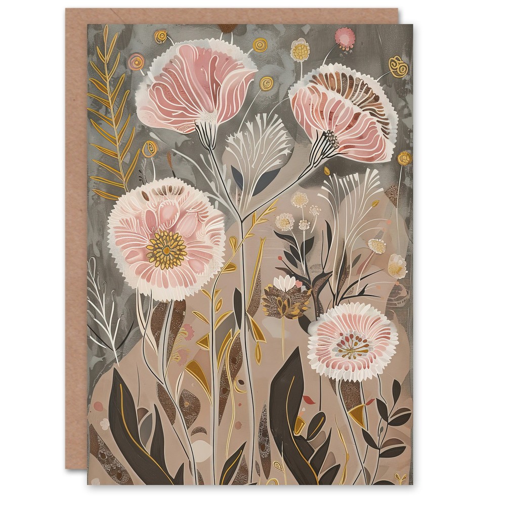 Greeting Card Autumn Carnations Flowers Artwork Rustic Floral Blank Birthday