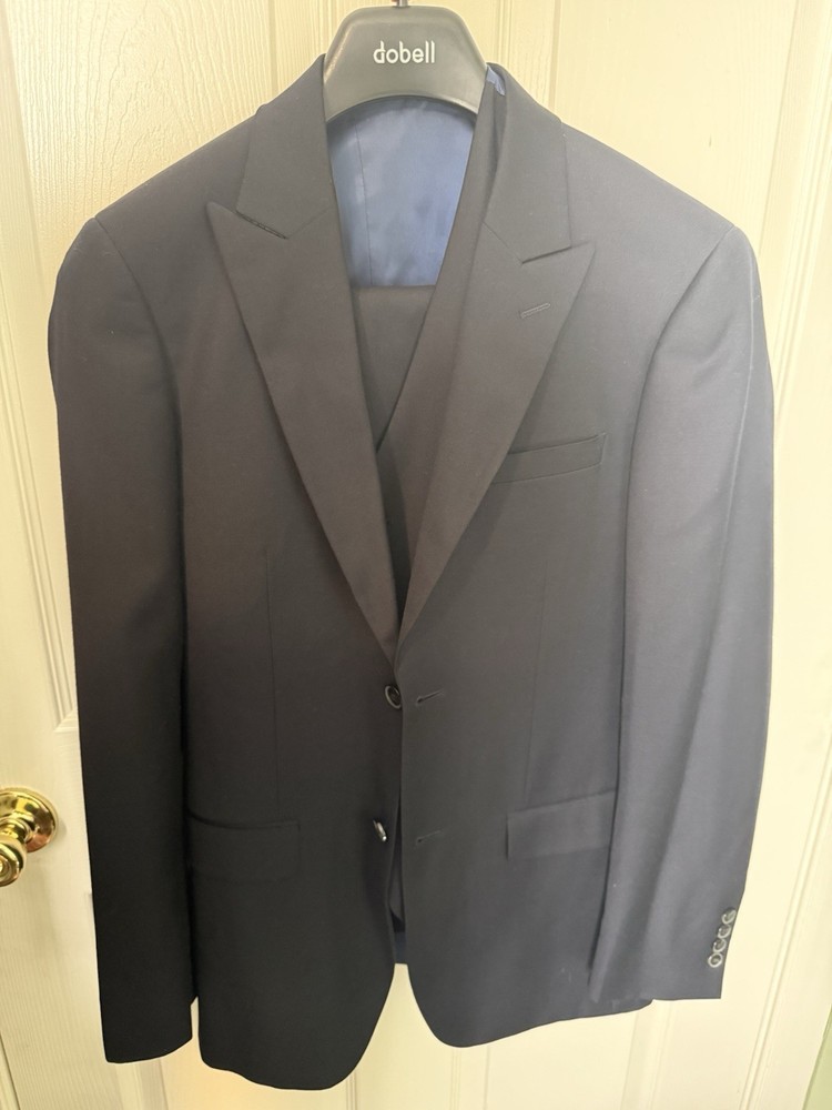 Men’s Navy Blue 3 Piece Peak Lapel Slim Fit 36R