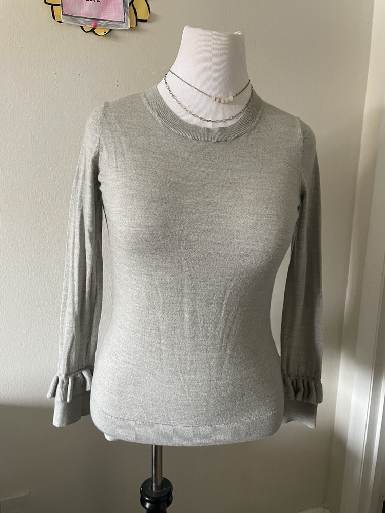 BR Women's Silver Fine Merino Wool Sweater Size M 100% Wool