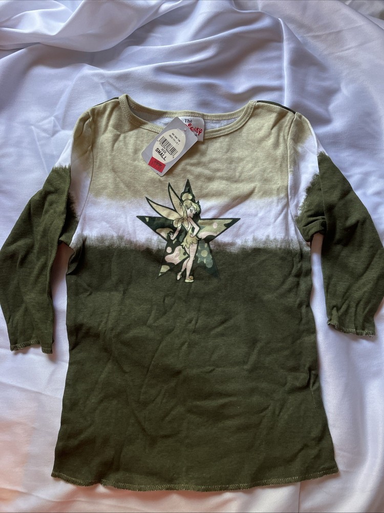 Vintage Disney Tinker Bell Camo Long Sleeve Shirt Kid's Size S - New