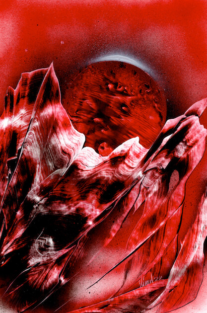 Planet Landscape Painting in Red color Signed by artist Jason Girard.