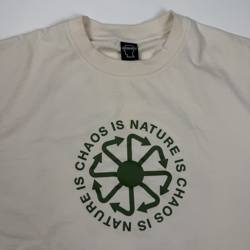 Brain Dead Gramicci Nature is Chaos Ivory Green Graphic Tee Outdoors Gorpcore M