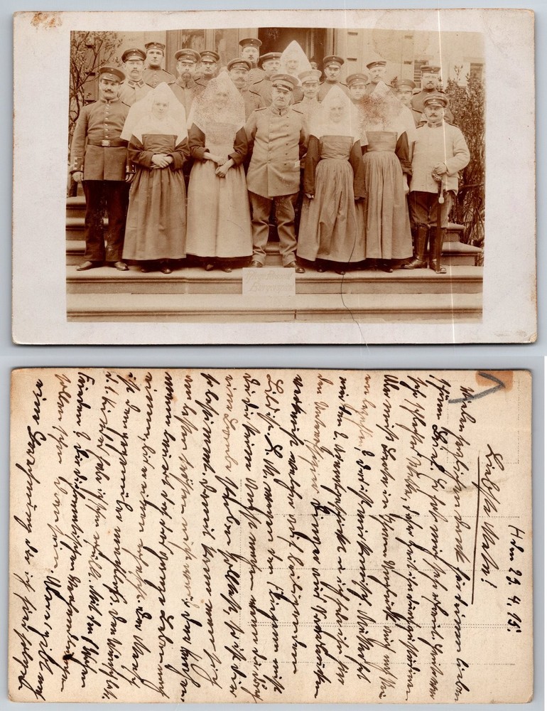 WWI German RPPC Postcard Nursing Staff & Soldiers Bürgerspital 1915