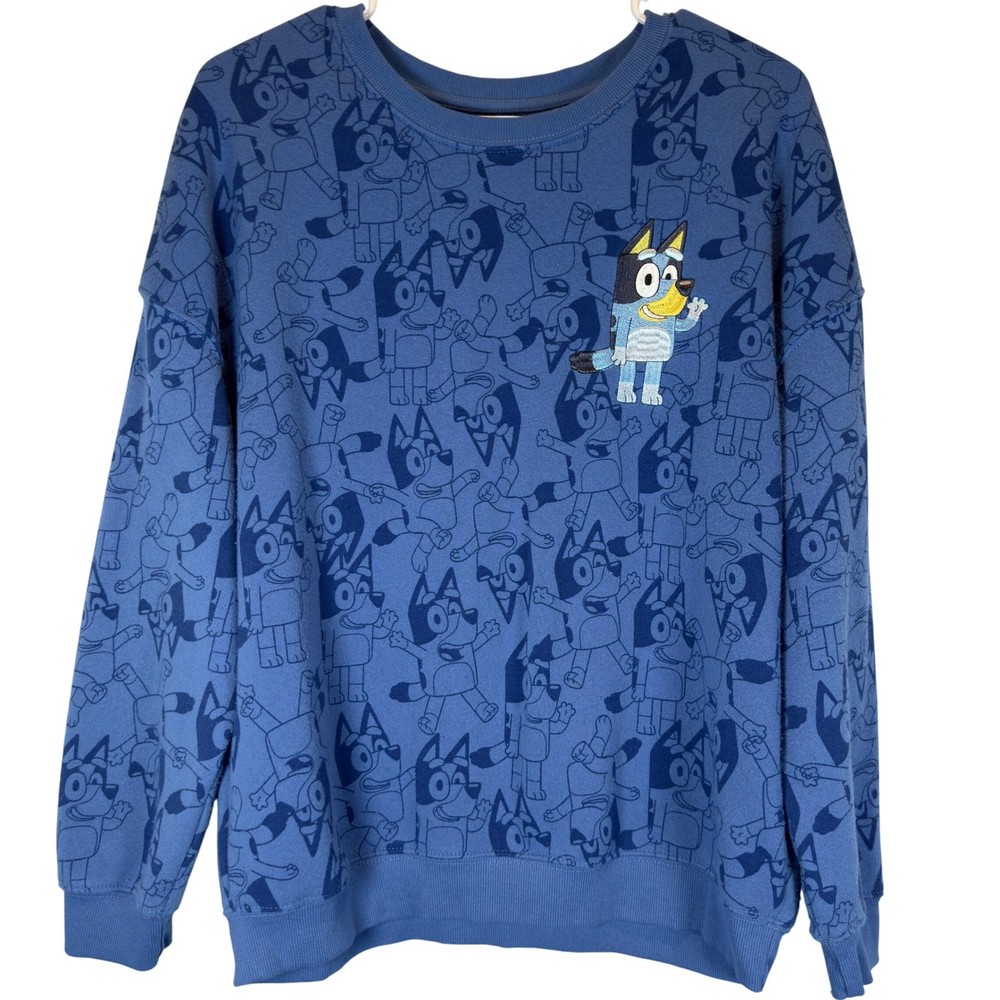 Bluey Women’s Embroidered All Over Print Sweatshirt Hybrid Apparel Blue Size M