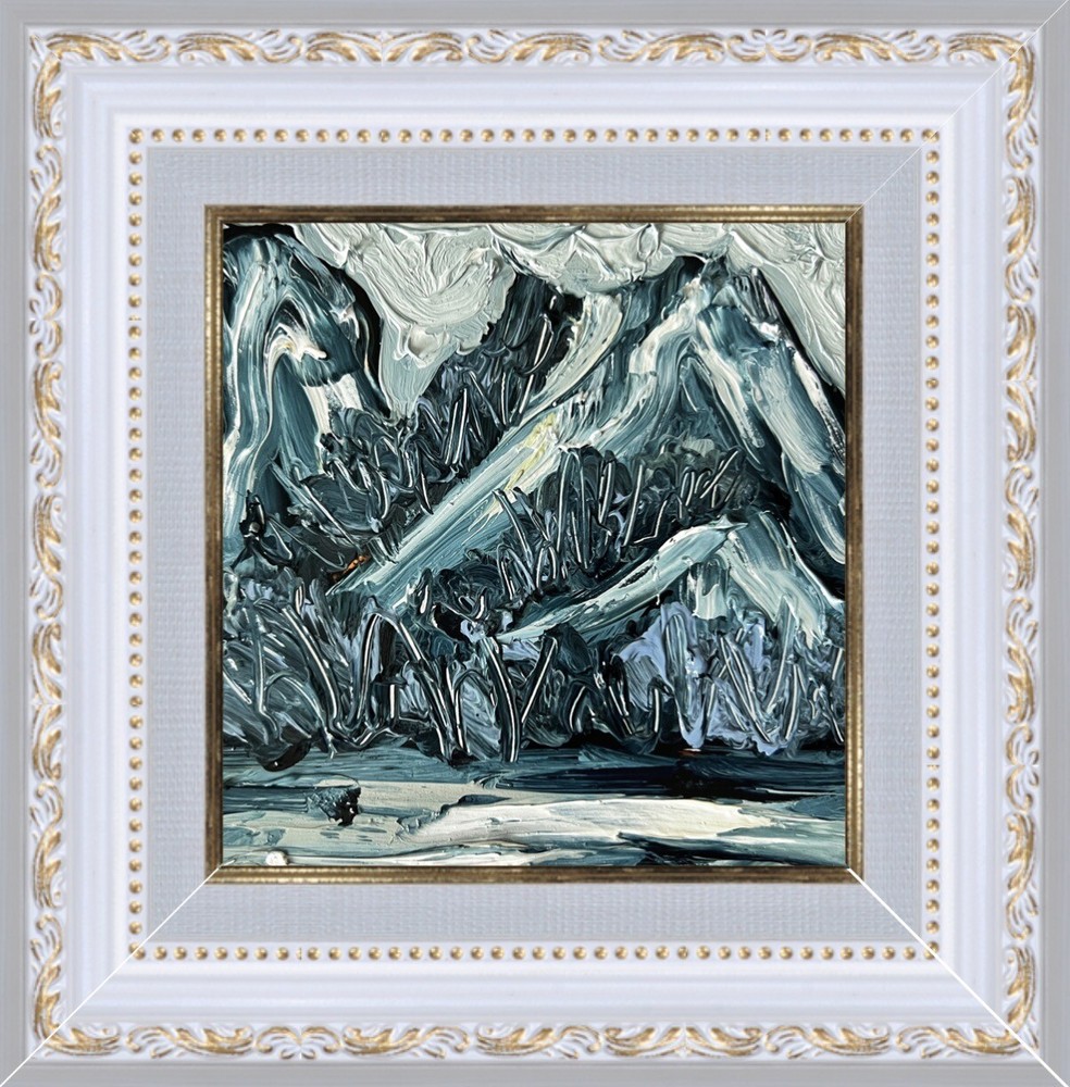 Scandinavia Oil Painting Framed Blue Mountain Forest Landscape Original Art