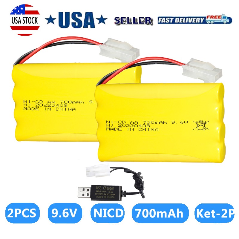 2Pcs 9.6V 700mAh Ni-Cd AA Battery Pack Rechargeable For RC Car KET-2P Plug