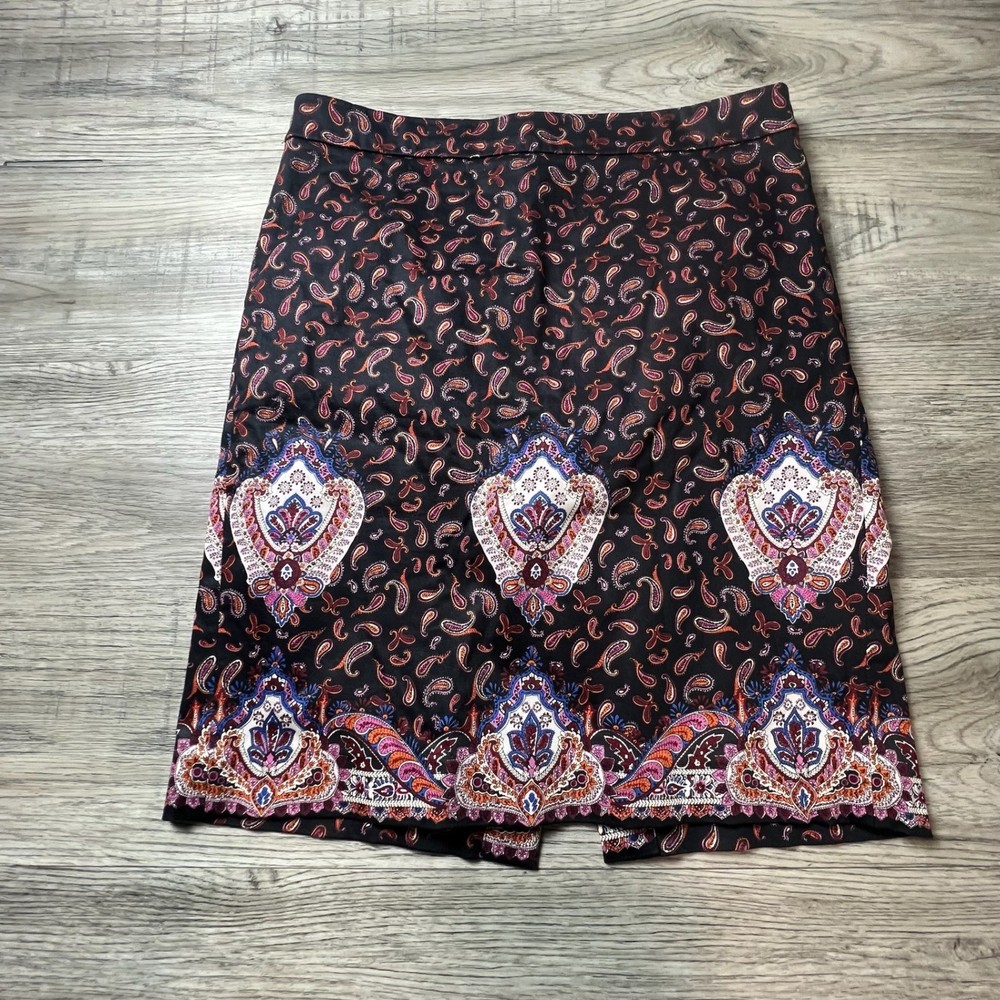 J.Crew Pencil Skirt Womens 8 Black Paisley Print Cotton Blend 37532 Knee Length