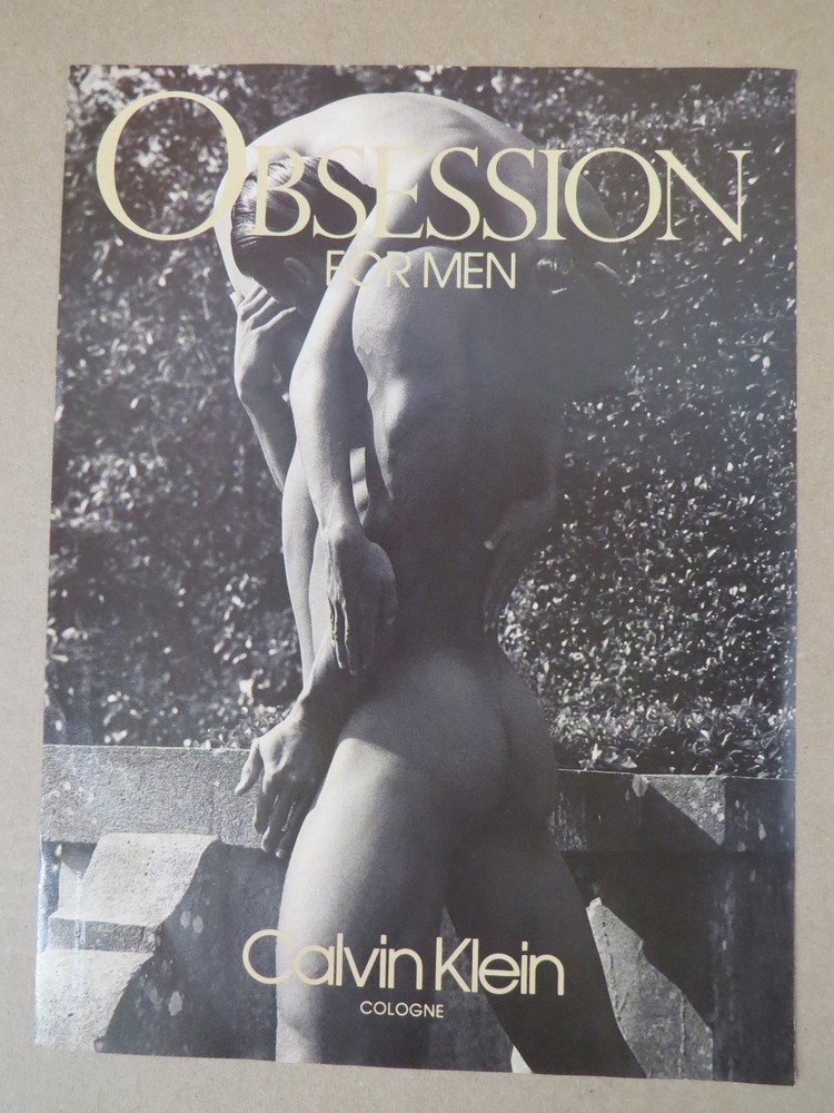 Calvin Klein Obsession for Men Magazine Ad 1989 Black & White Photo Full Page