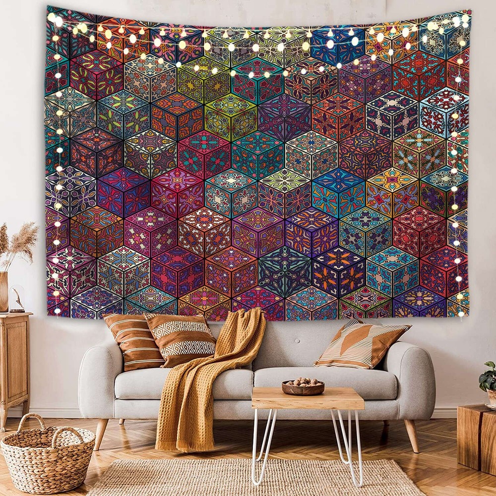 Abstract Mandala Tapestry Large Geometric Wall Art Decor 51x60-image