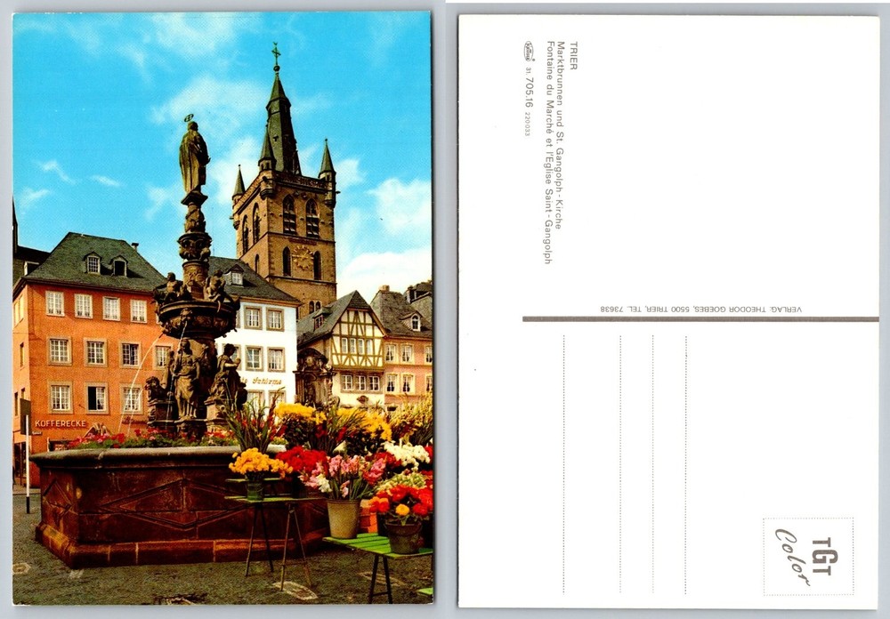 Trier Germany Marktbrunnen St. Gangolph-Kirche Church Vintage Postcard KOLIBRI