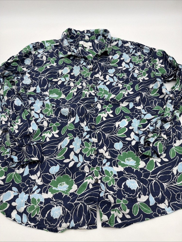 Charter Club Luxzury Linen Button Up Shirt Women XL Floral Multicolor.#46756