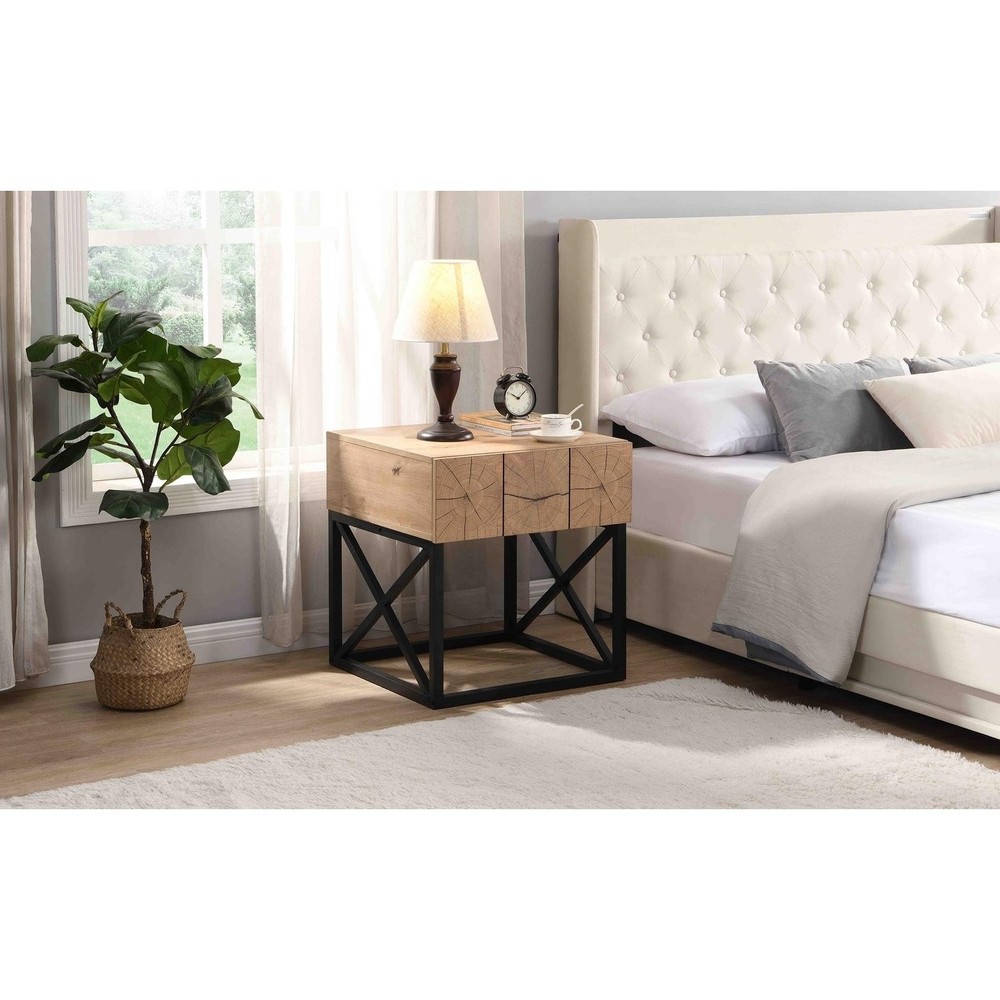 Modern Industrial Nightstand with Drawer for Luxe Bedroom Style