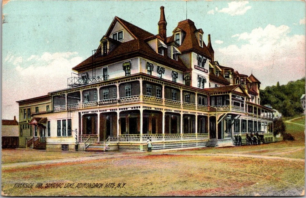 Riverside Inn Saranac Lake NY Adirondack Mountains 1910 Postcard Rotograph