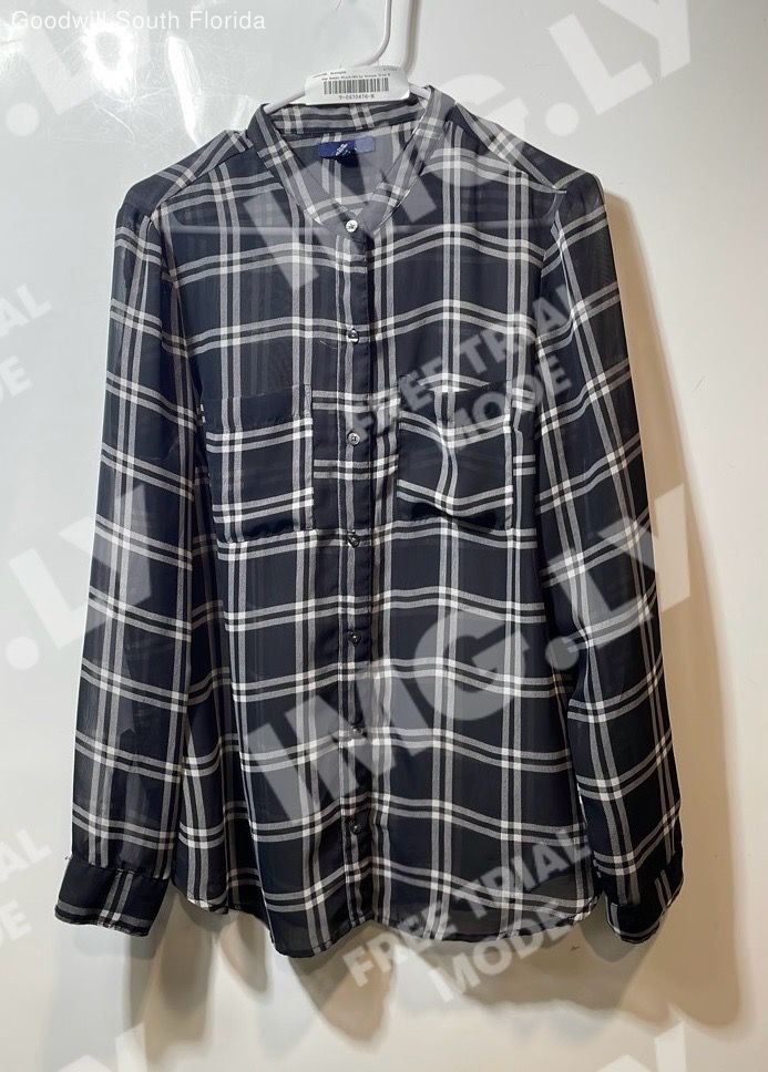 Gap Womens Black White Plaid Print Collared Long Sleeve Button-Up Shirt Size M