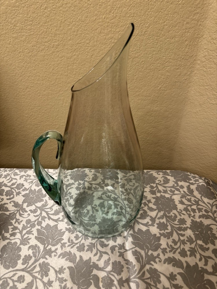 Vintage MCM hand-blown green-tinted Glass Pitcher