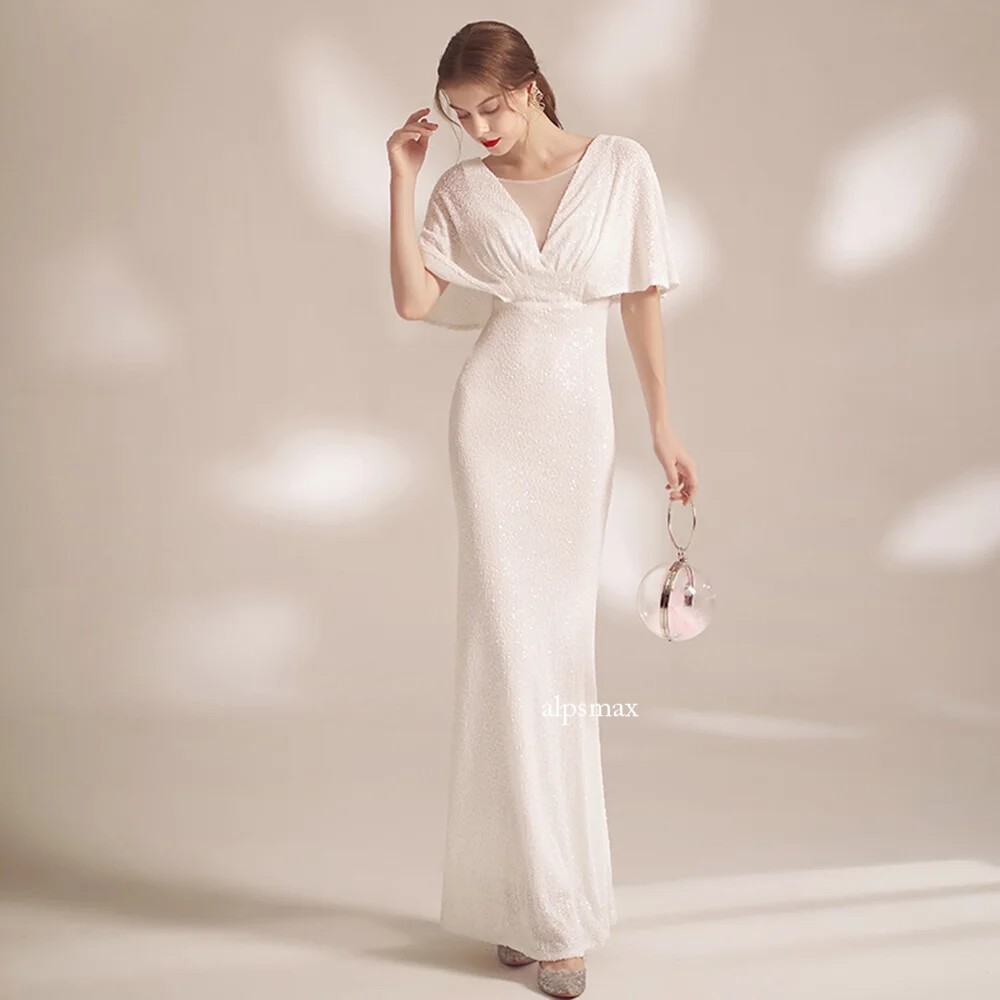 Half Sleeves Evening Dress Woman Elegant Sequins Formal Gown Long Party Dresses